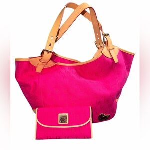 Dooney & Bourke Venus Nina hot pink monogram shoulder bag with matching wallet